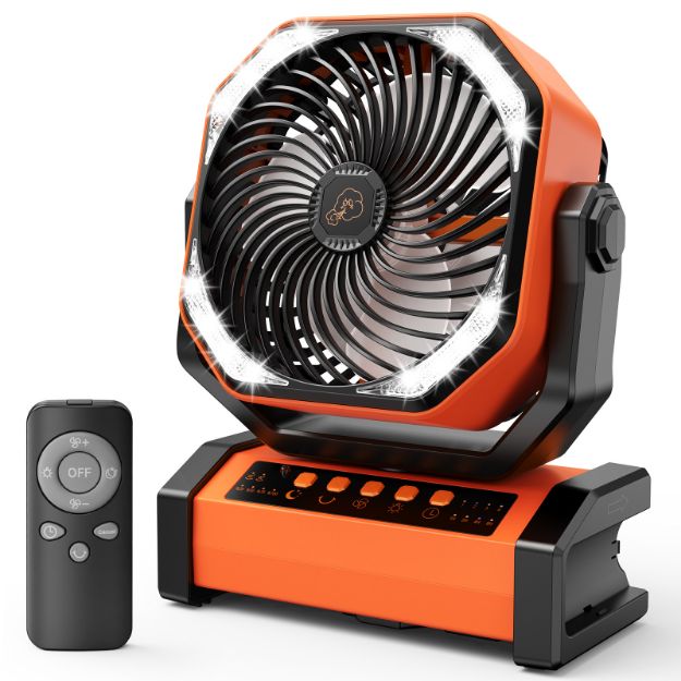 AddAcc 20000mAh Rechargeable Floor Fan, Battery Operated Camping Fan With Light & Remote, 4 Speed Run Upto 60Hrs, 90° Auto Oscillating Portable Tent Fan for Outdoor Trip RV Power Outage Shop Garage