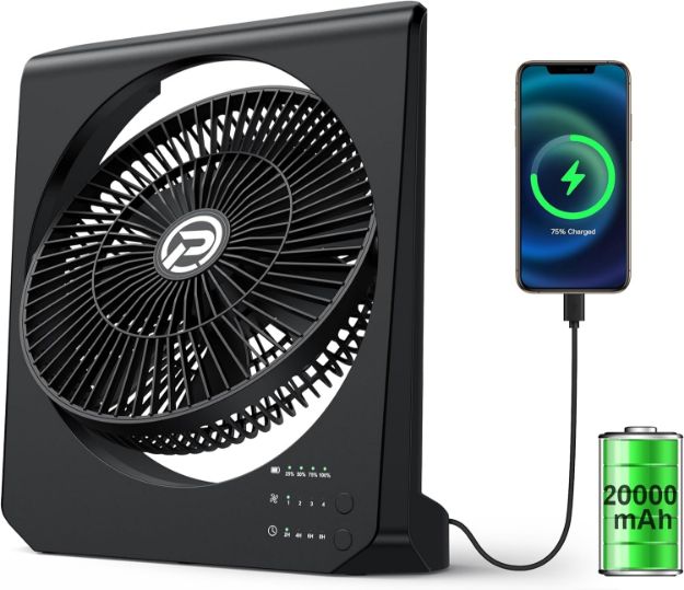 10" Battery Operated Box Fan, 20000mAh Rechargeable Window Fan with 8 Speeds & 210° Adjustable - Portable Battery Powered Fan Air Circulator for Camping Beach Hurricane Emergency Outdoor & Indoor